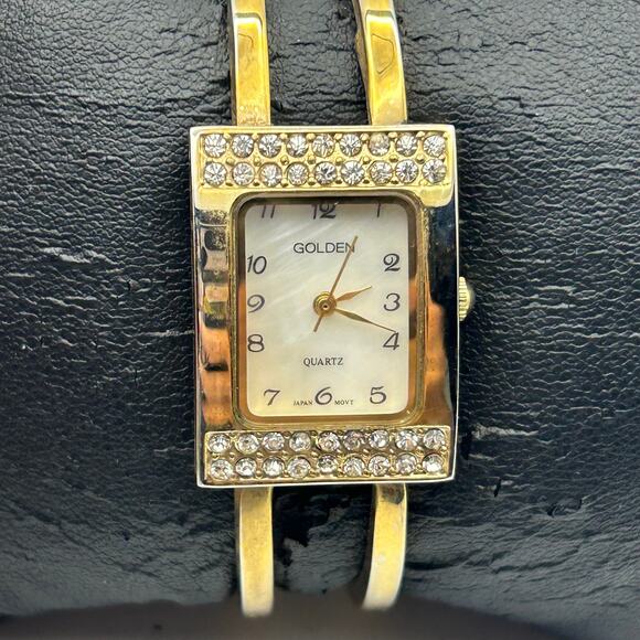 Vintage Golden Gold-tone Mother Pearl Bangle Quartz Watch Working New Battery main image 6